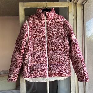 Joyrich Mens Red and White Velvet Composition Convertible Vest Puffer Jacket